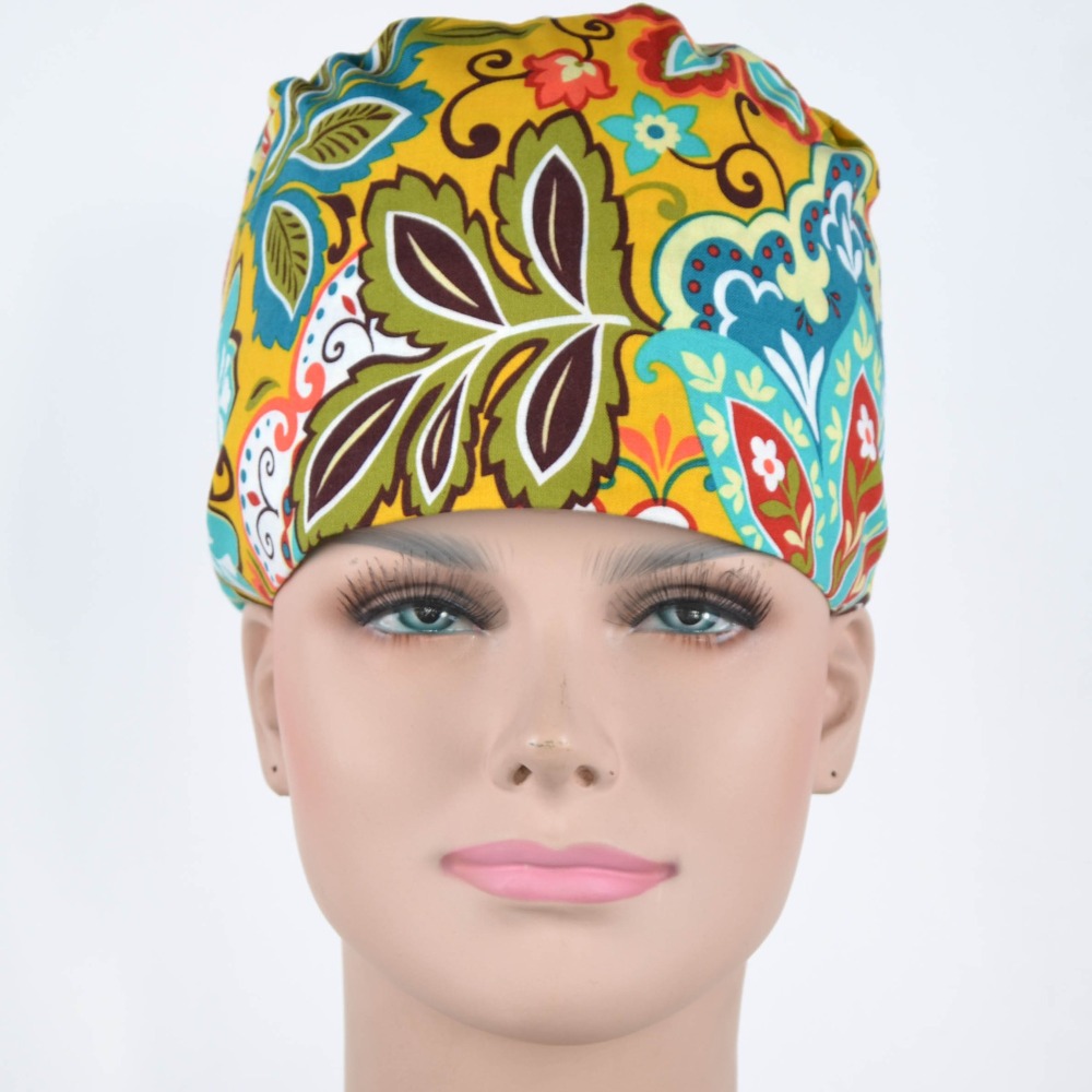 Hennar Medical Scrub Caps in 100% Cotton With Sweatband Two Sizes For Choice Paisley Pattern