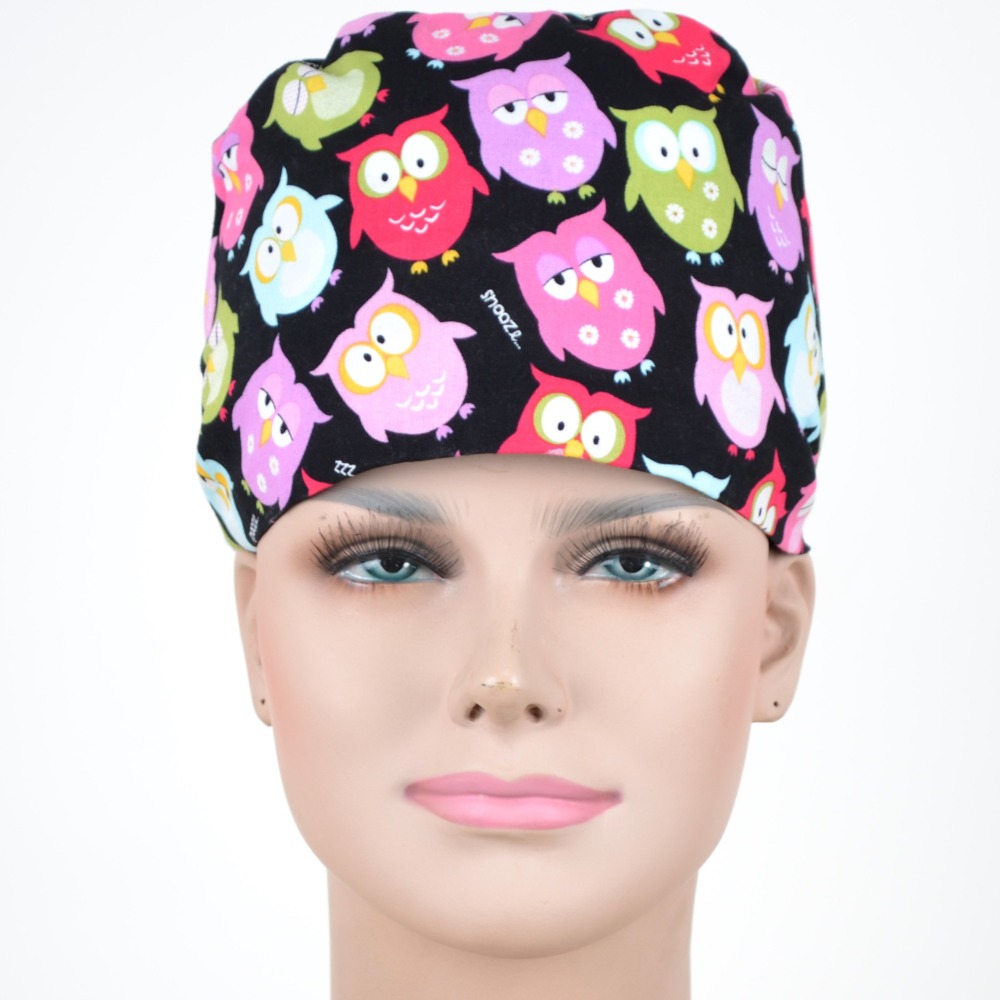 Hennar Medical Scrub Caps in 100% Cotton With Sweatbands Two Sizes Masks Are Available  Birds Owls  Flamingo ladybug