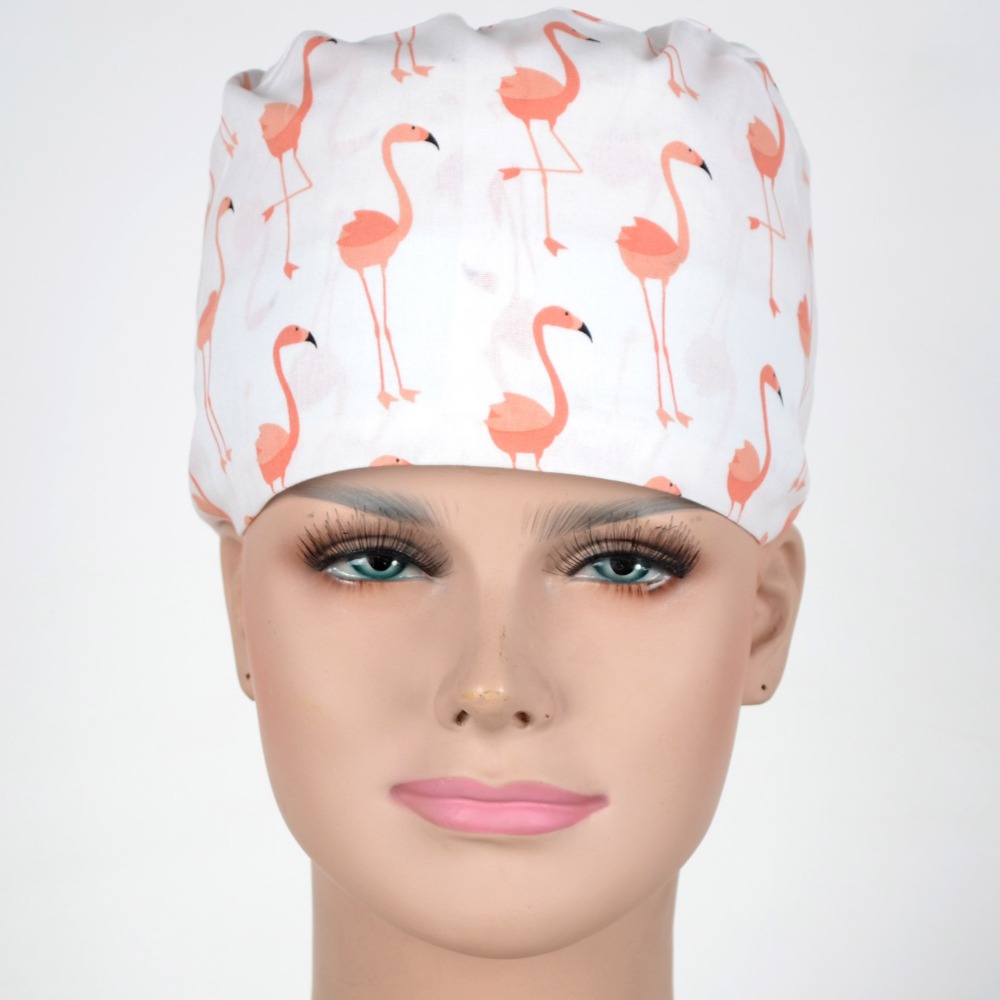 Hennar Medical Scrub Caps in 100% Cotton With Sweatbands Two Sizes Masks Are Available  Birds Owls  Flamingo ladybug