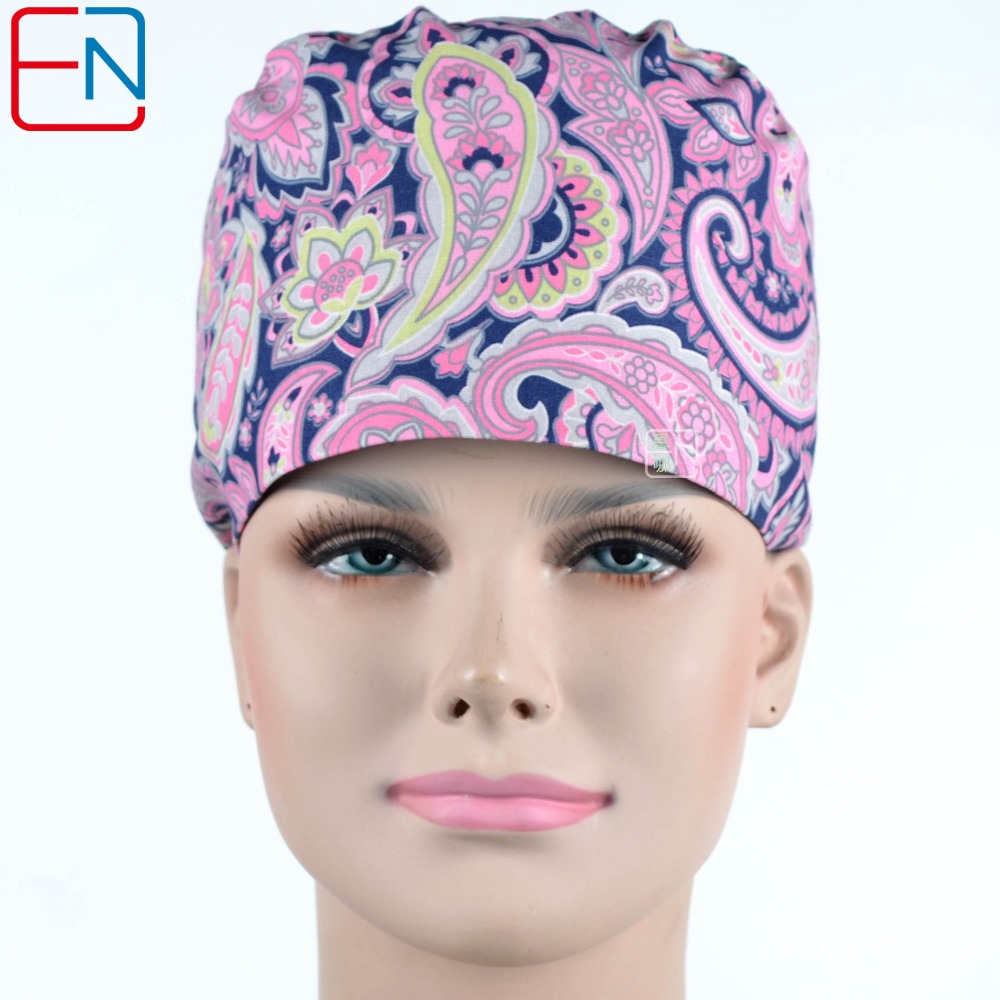 Hennar Medical Scrub Caps in 100% Cotton With Sweatband Two Sizes For Choice Paisley Pattern