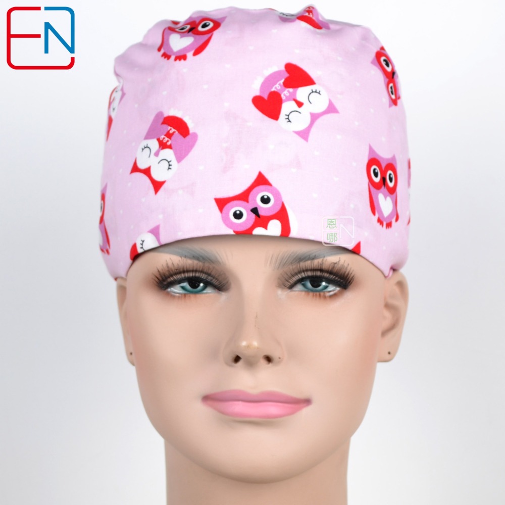Hennar Medical Scrub Caps in 100% Cotton With Sweatbands Two Sizes Masks Are Available  Birds Owls  Flamingo ladybug
