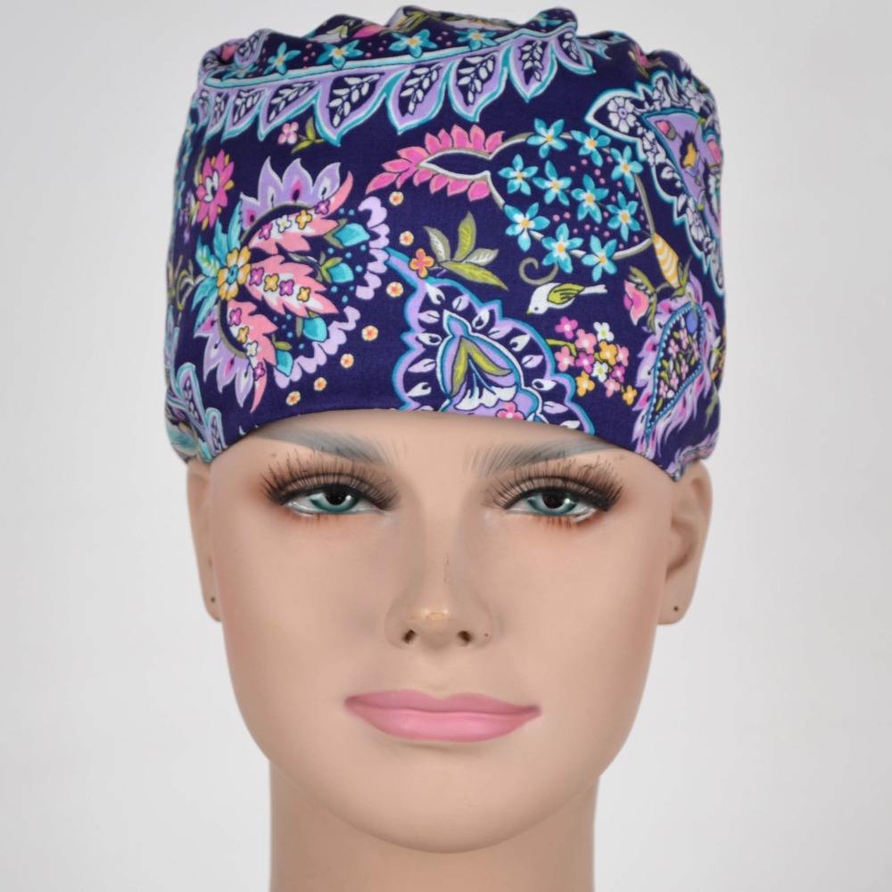 Hennar Medical Scrub Caps in 100% Cotton With Sweatband Two Sizes For Choice Paisley Pattern