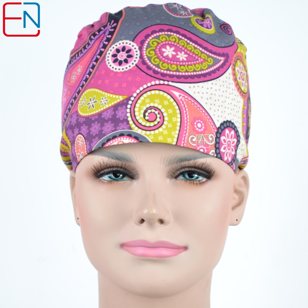 Hennar Brand Unisex Surgical Caps/hat 100% Cotton Medical Scrub Caps Floral 1