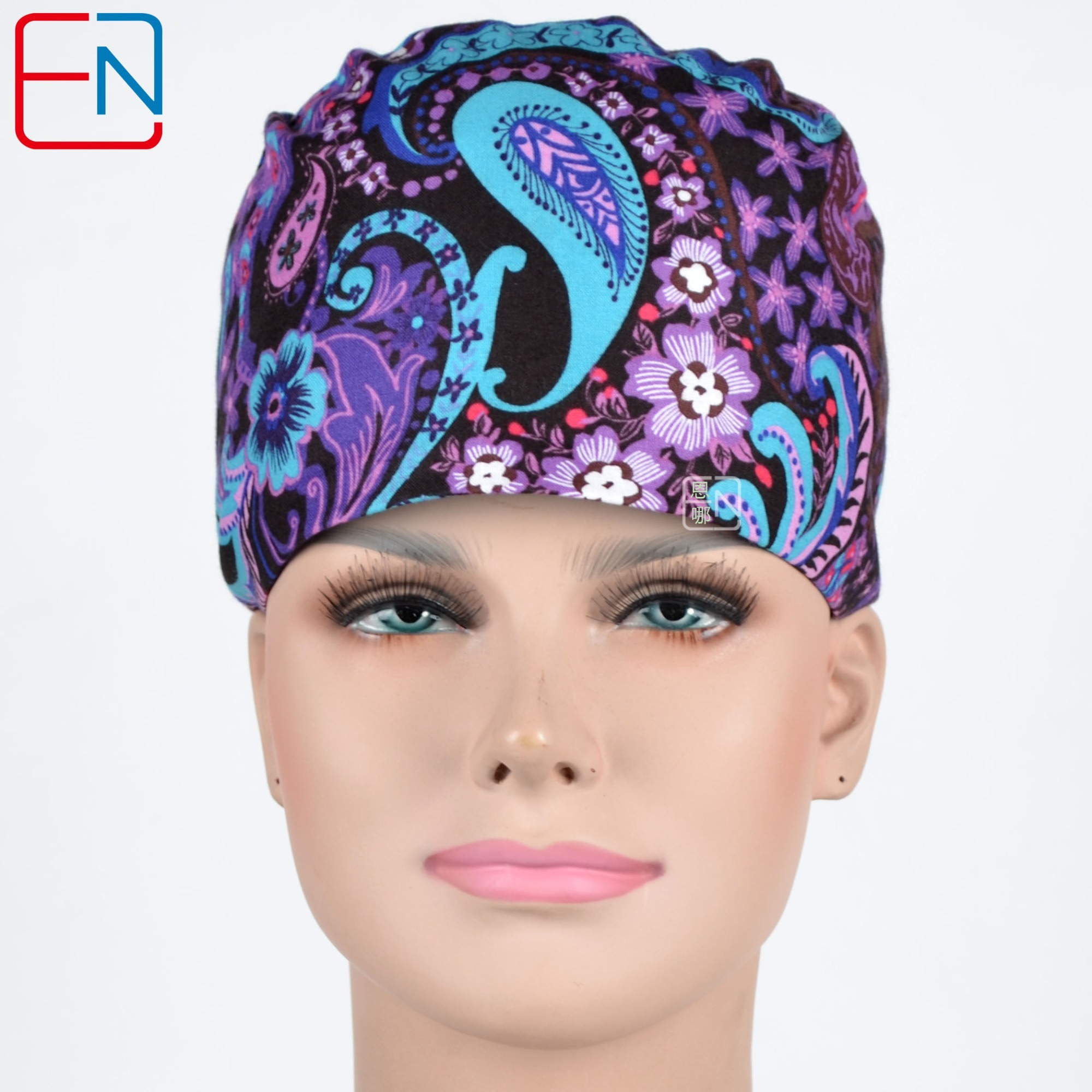 Hennar Brand Unisex Surgical Caps/hat 100% Cotton Medical Scrub Caps Floral 1