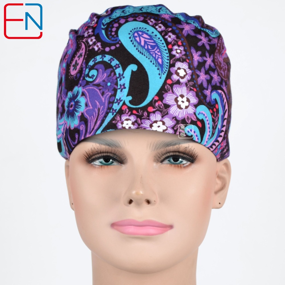 Hennar Brand Unisex Surgical Caps/hat 100% Cotton Medical Scrub Caps Floral 1