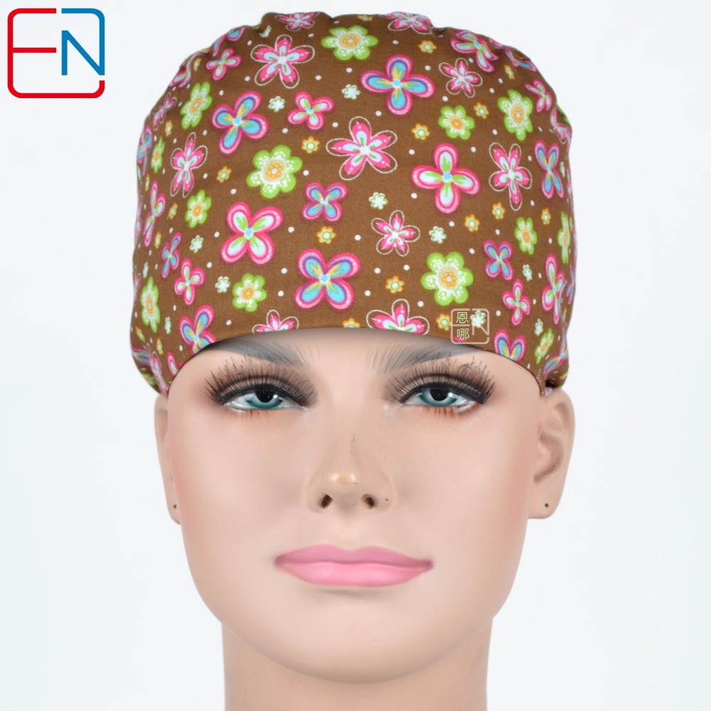 Hennar Brand Unisex Surgical Caps/hat 100% Cotton Medical Scrub Caps Floral 1