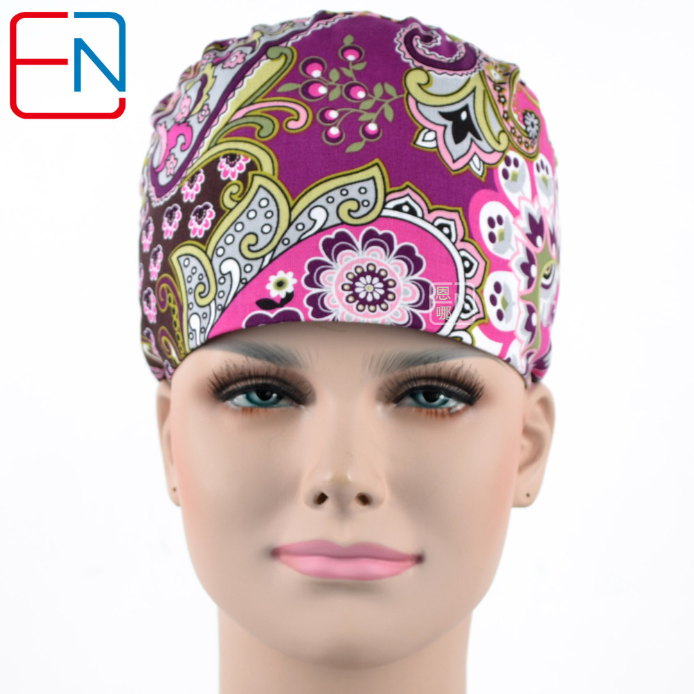 Hennar Brand Unisex Surgical Caps/hat 100% Cotton Medical Scrub Caps Floral 1