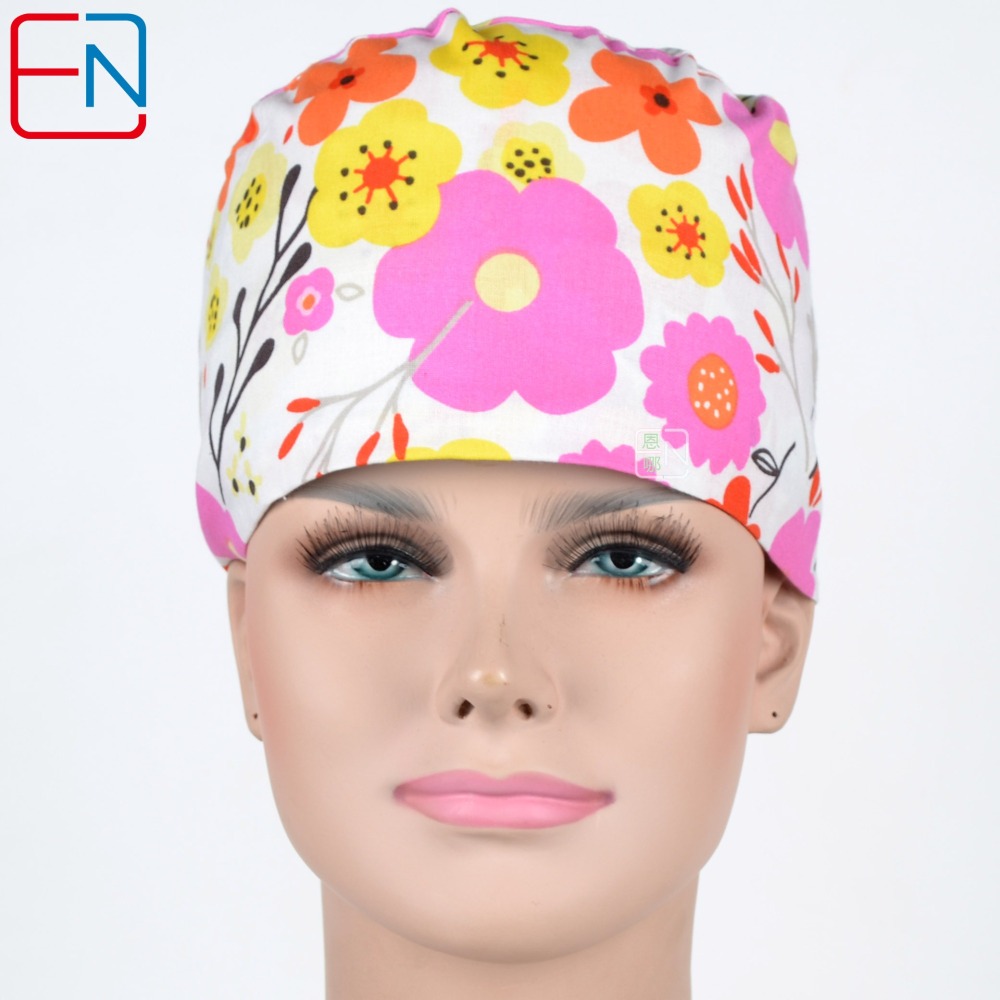 Hennar Brand Unisex Surgical Caps/hat 100% Cotton Medical Scrub Caps Floral 1