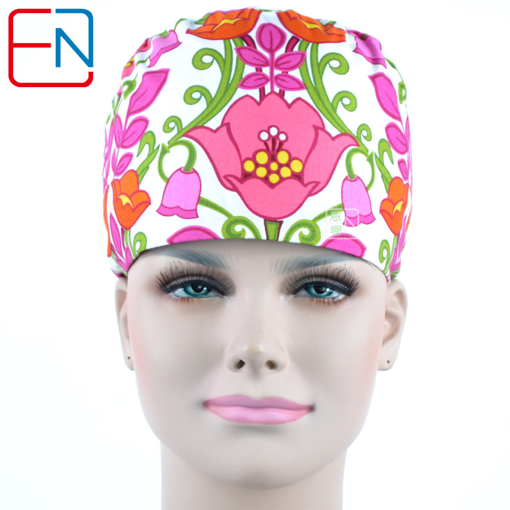 Hennar Brand Unisex Surgical Caps/hat 100% Cotton Medical Scrub Caps Floral 1