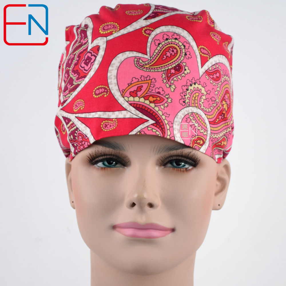 Hennar Brand Unisex Surgical Caps/hat 100% Cotton Medical Scrub Caps Floral 1