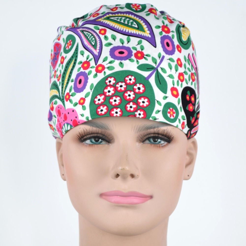Hennar Medical Scrub Caps in 26 Floral 100% Cotton Prints Floral 2