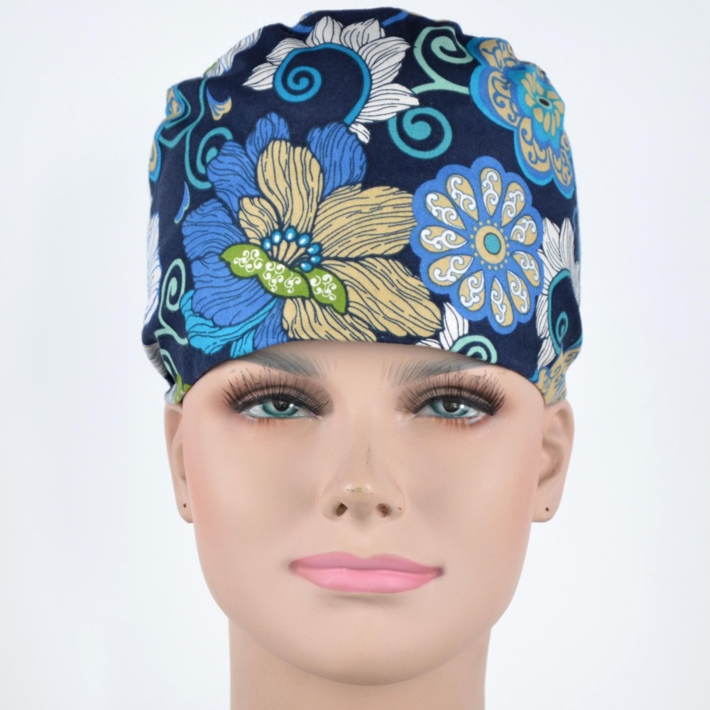 Hennar Medical Scrub Caps in 26 Floral 100% Cotton Prints Floral 2