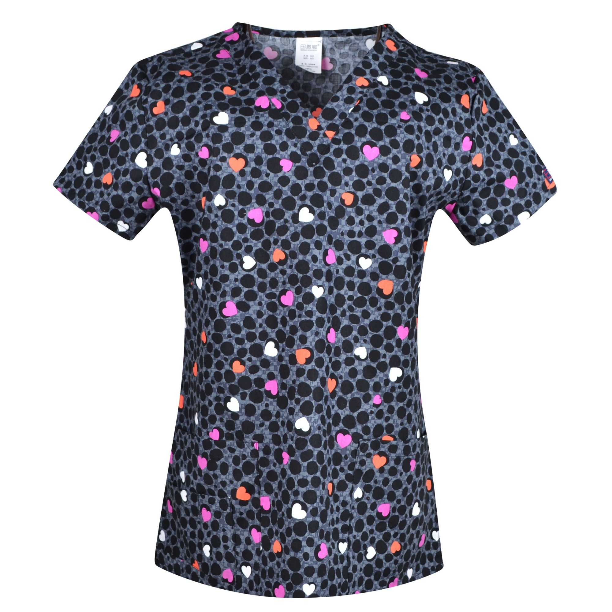 Hennar Women Stretchy Medical Scrub Top With V-Neck 100% Cotton Print Surgical Medical Uniforms Hospital Nurse Scrub Tops
