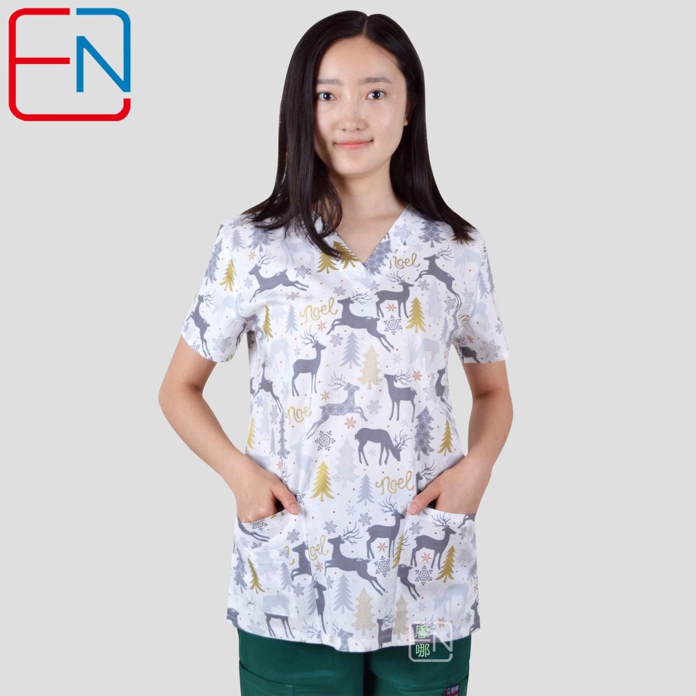 Christmas Prints  Surgical Scrub Tops,Holiday Medical Uniforms