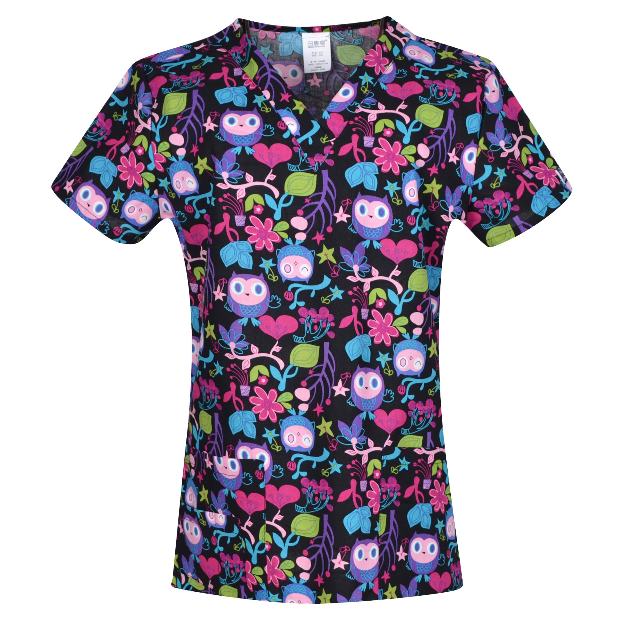 New Hennar Women Scrub Top With V Neck 100 Cotton Print Surgical