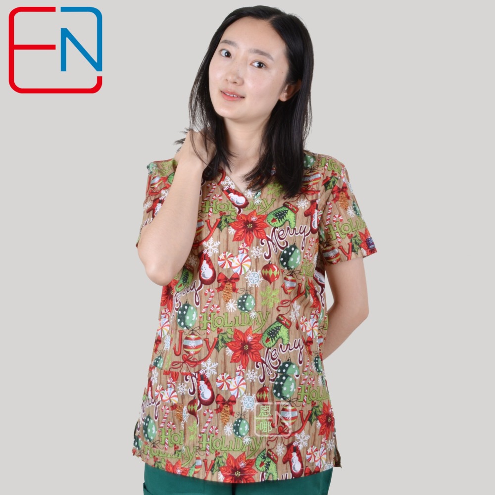 Christmas Prints  Surgical Scrub Tops,Holiday Medical Uniforms
