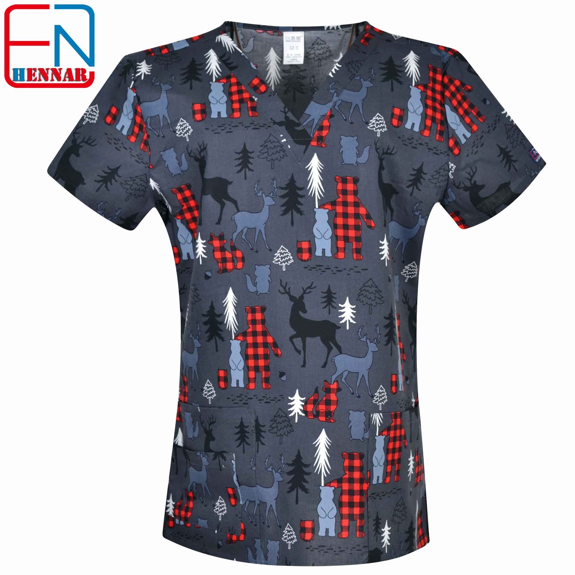 Christmas Prints  Surgical Scrub Tops,Holiday Medical Uniforms