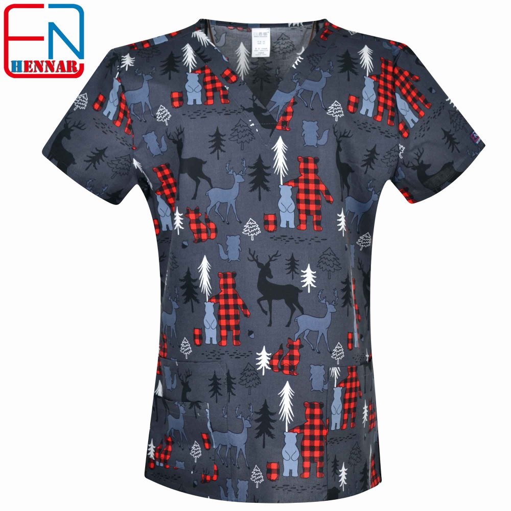Christmas Prints  Surgical Scrub Tops,Holiday Medical Uniforms