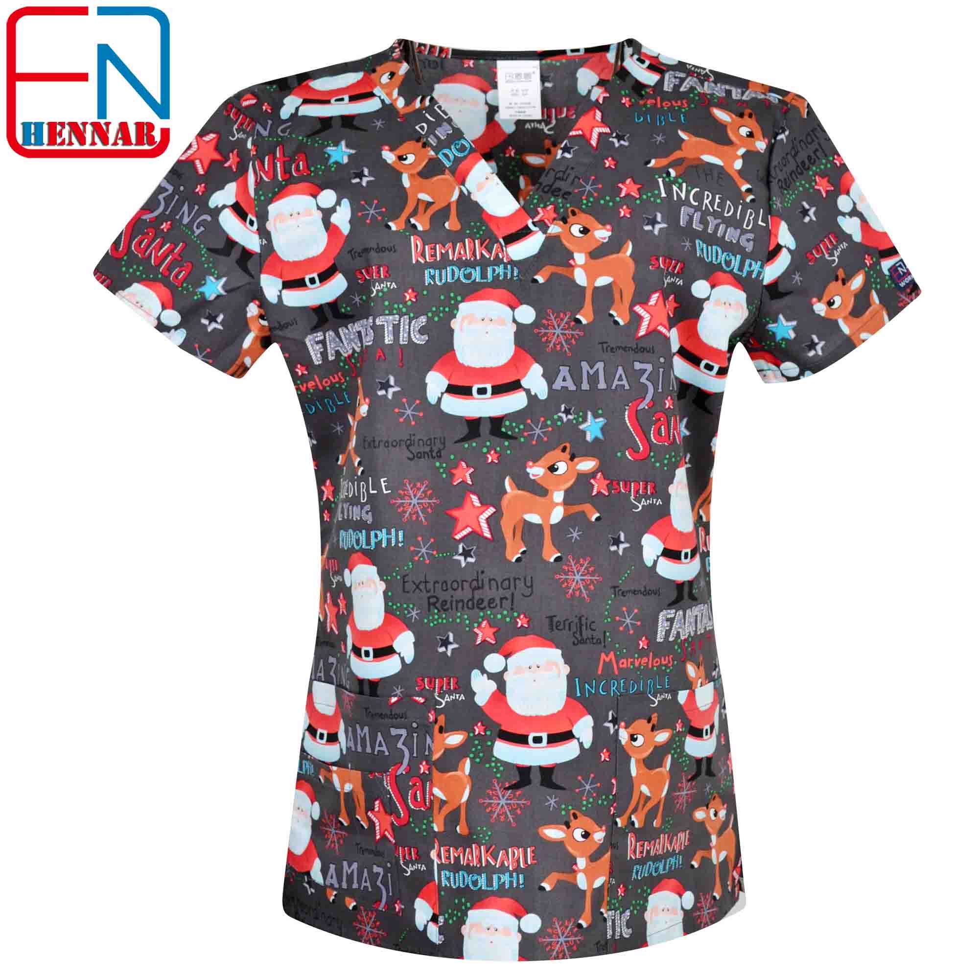Christmas Prints  Surgical Scrub Tops,Holiday Medical Uniforms