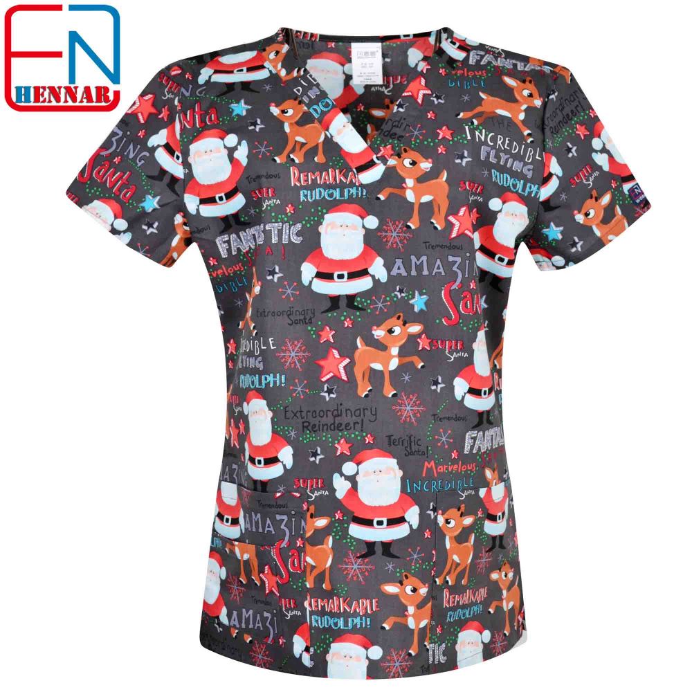 Christmas Prints  Surgical Scrub Tops,Holiday Medical Uniforms