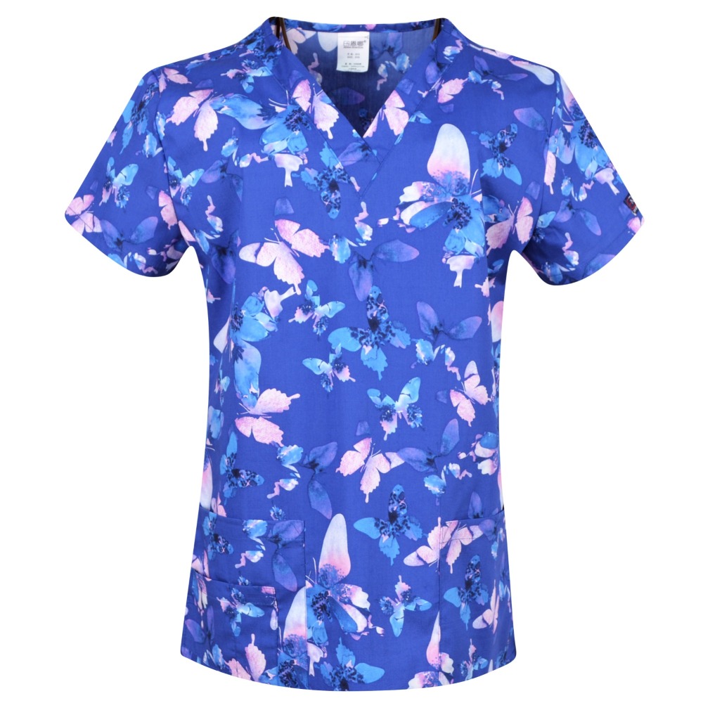Hennar Women Medical Scrub Tops in 100% Cotton Scrubs Tops,Women Medical Uniforms Floral 2