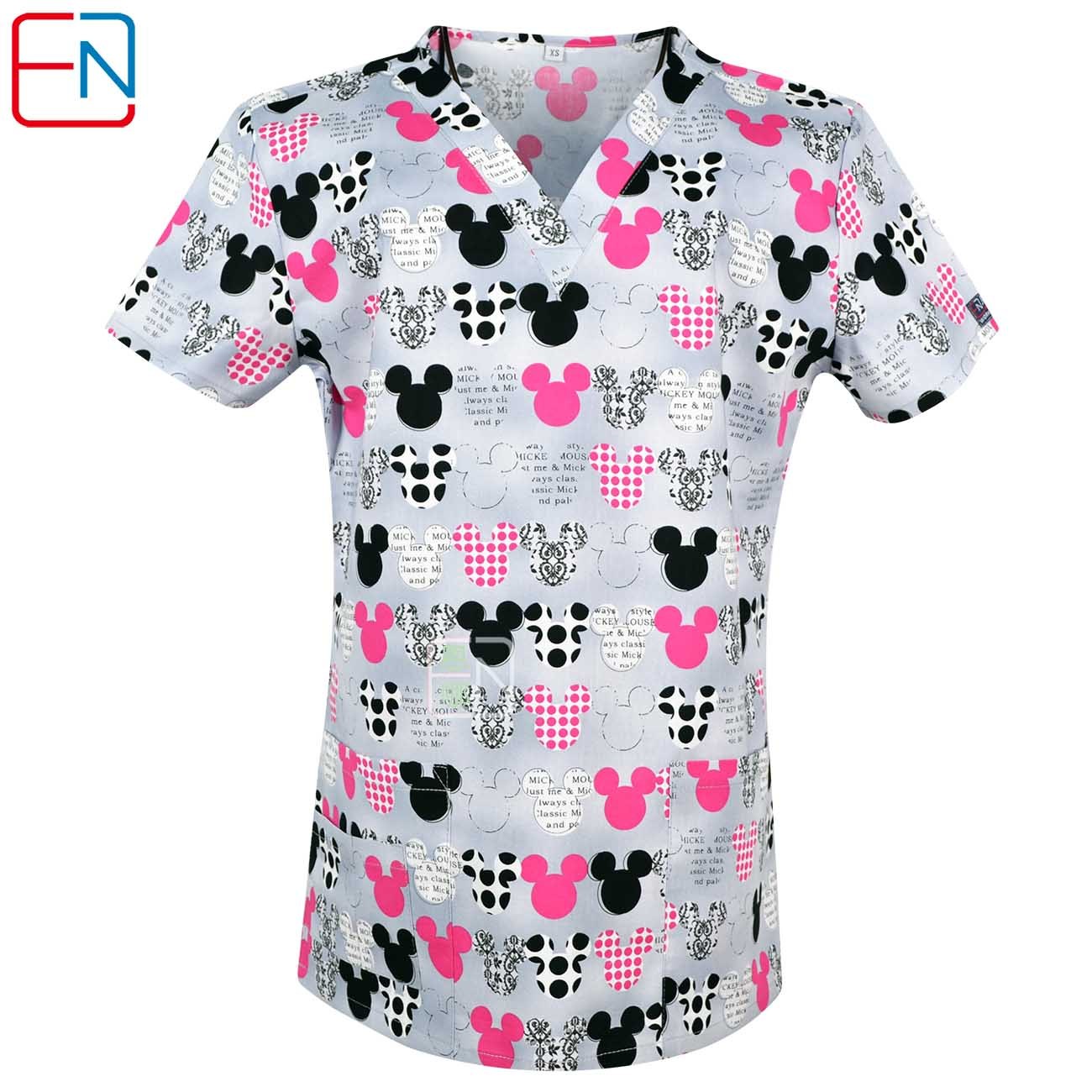 Hennar Women medical scrub tops in 100% cotton scrubs,women scrub tops,women medical uniforms Cartoon 1