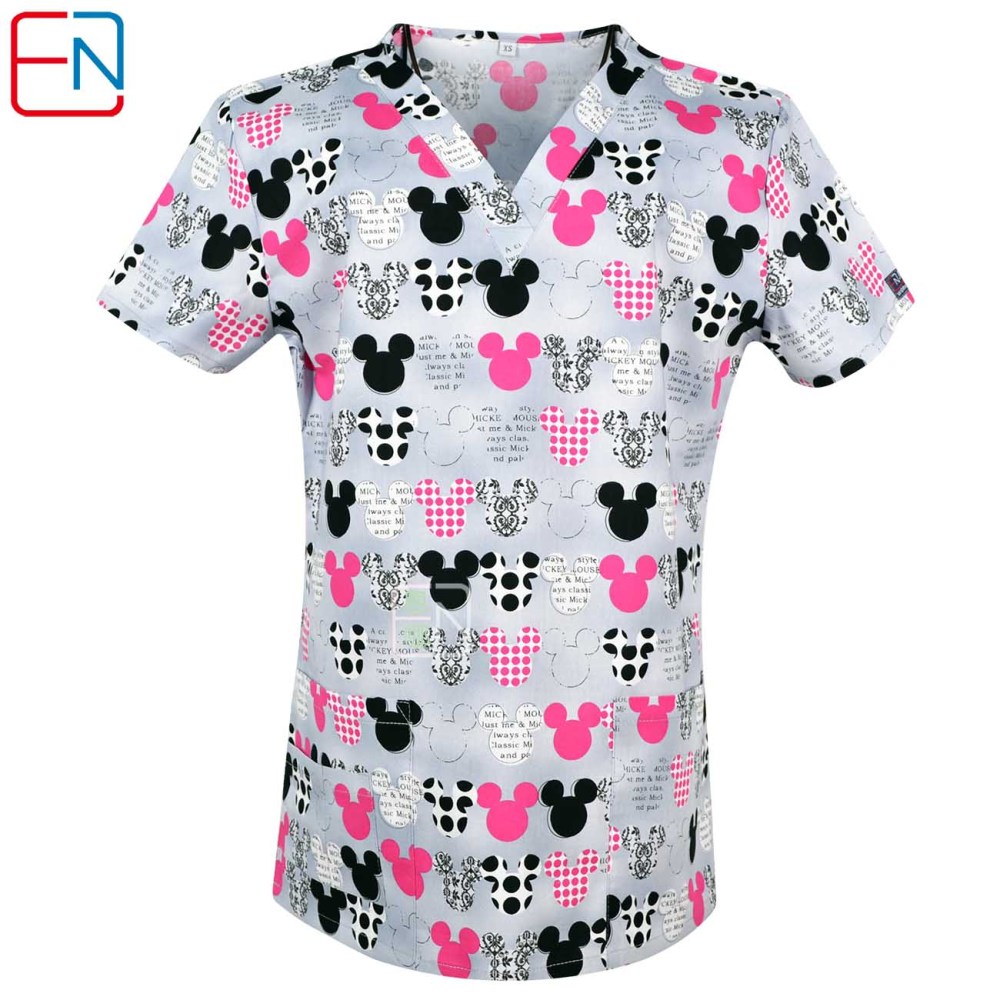 Hennar Women medical scrub tops in 100% cotton scrubs,women scrub tops,women medical uniforms Cartoon 1