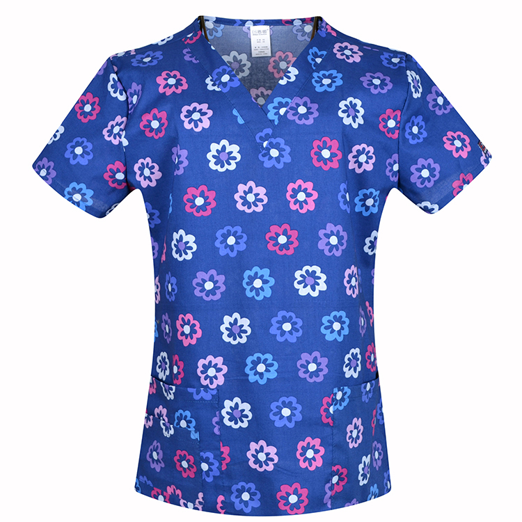 Hennar Women Medical Scrub Tops in 100% Cotton Scrubs Tops,Women Medical Uniforms Floral 2