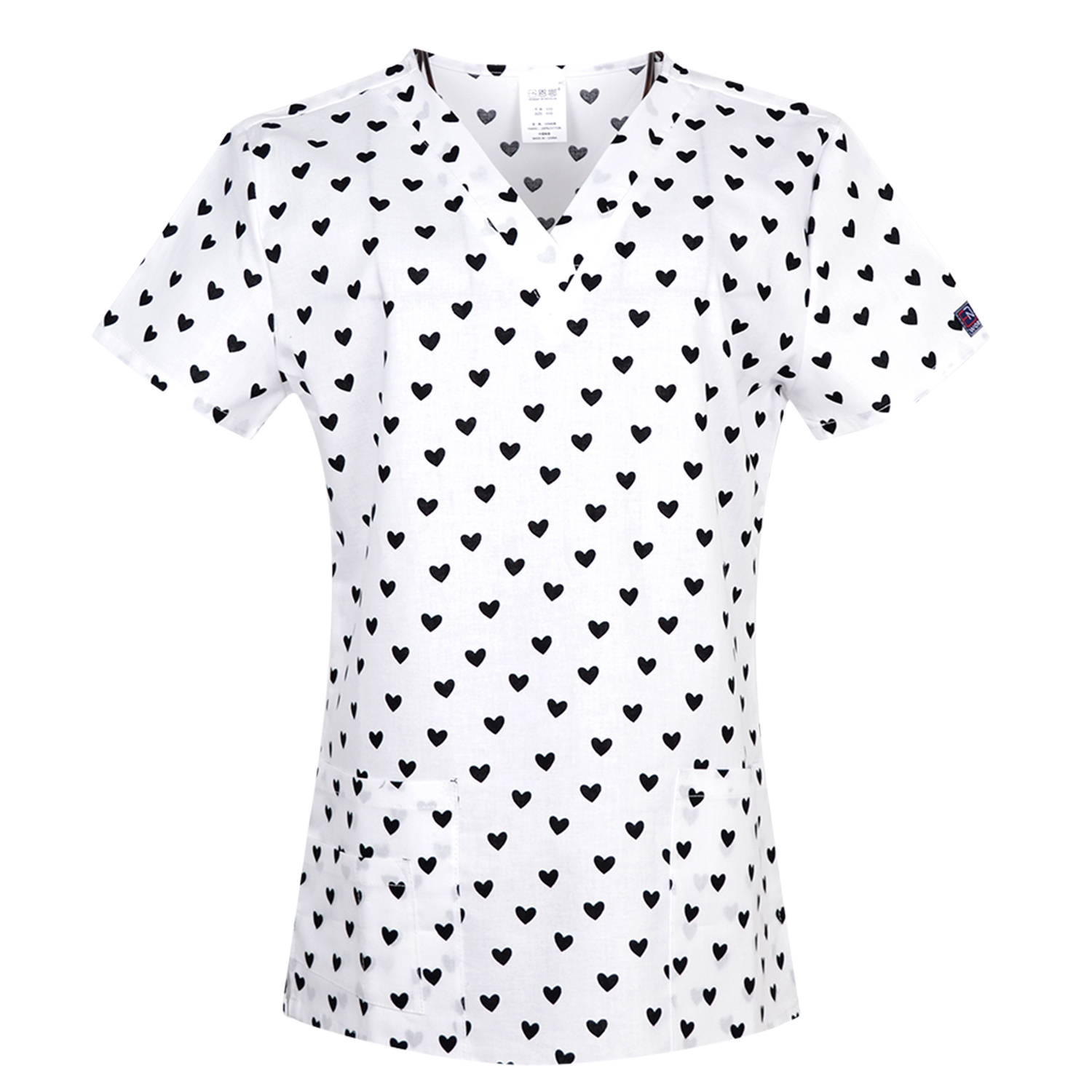 Hennar Medical Scrub Tops in 100% Cotton Hearts Ribbons Medical Things