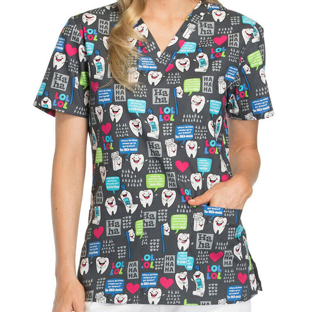 Hennar Medical Scrub Tops in 100% Cotton Hearts Ribbons Medical Things