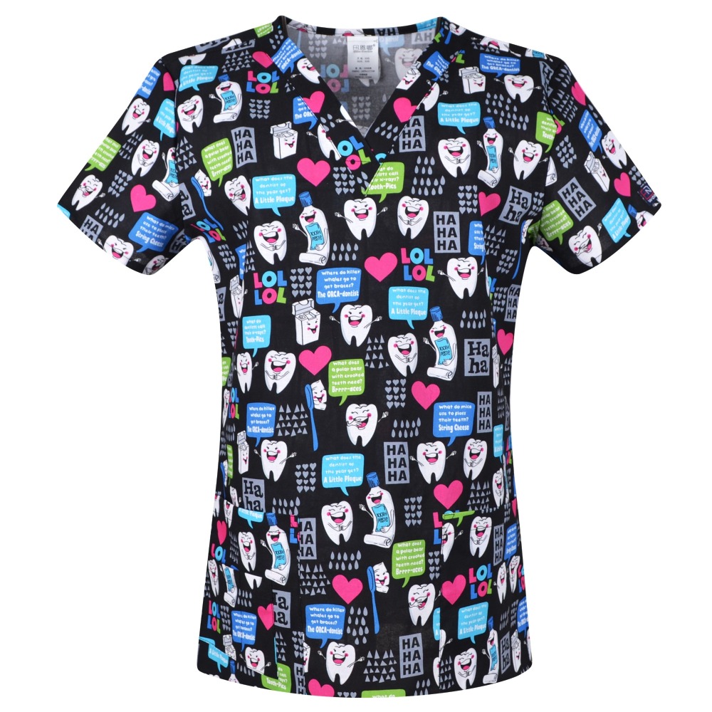 Hennar Medical Scrub Tops in 100% Cotton Hearts Ribbons Medical Things