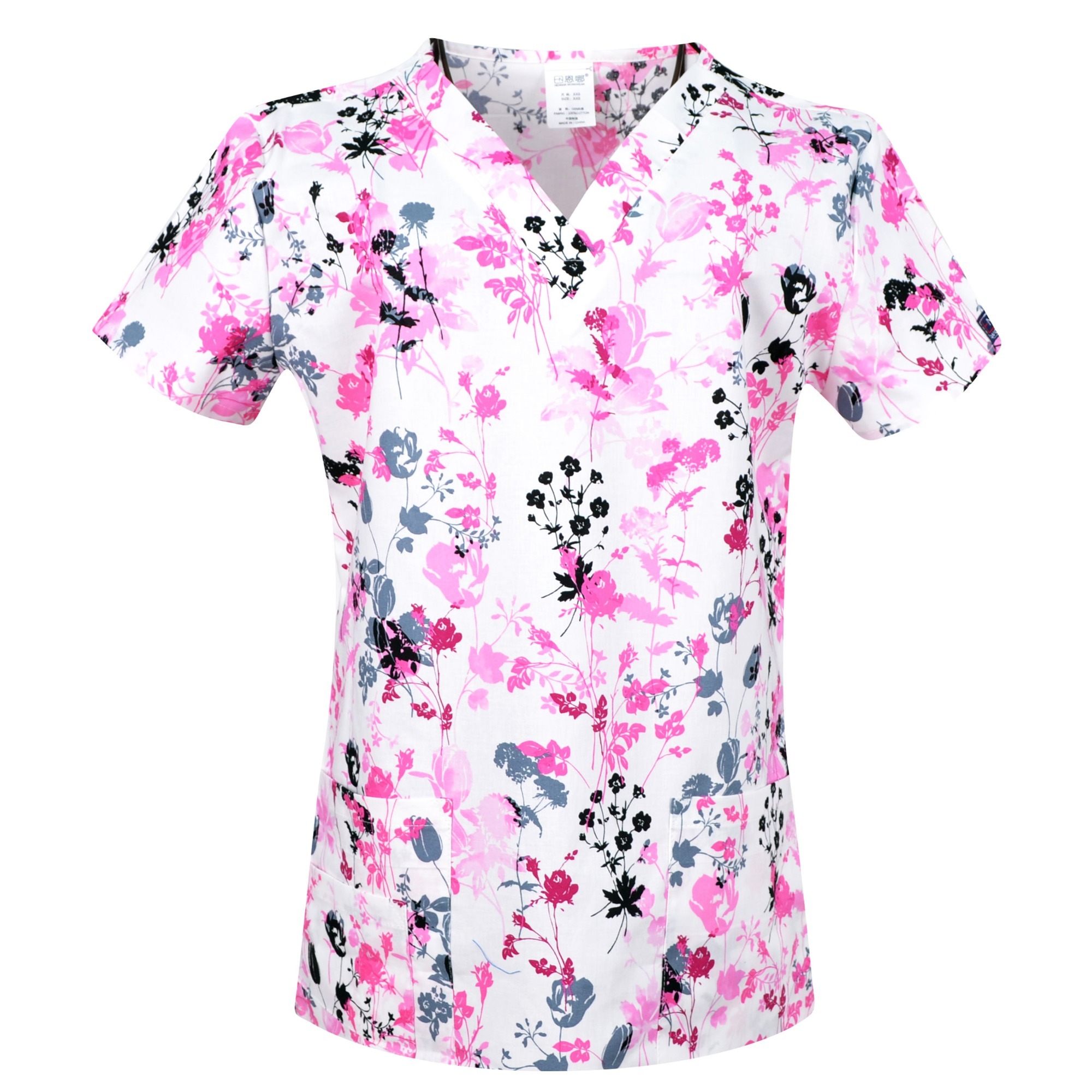 Hennar Women Medical Scrub Tops in 100% Cotton Scrubs Tops,Women Medical Uniforms Floral 2