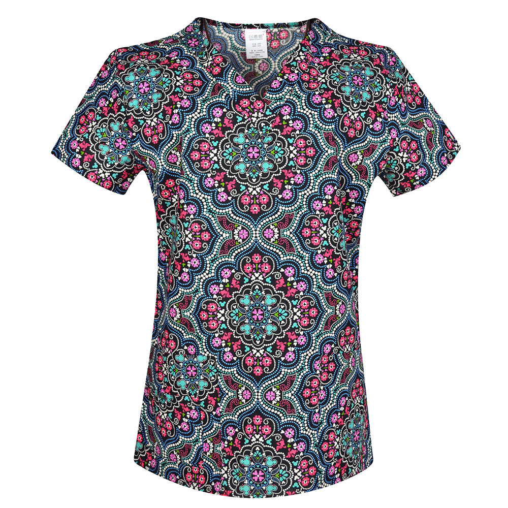 Hennar Women Medical Scrub Tops in 100% Cotton Scrubs Tops,Women Medical Uniforms Floral 2