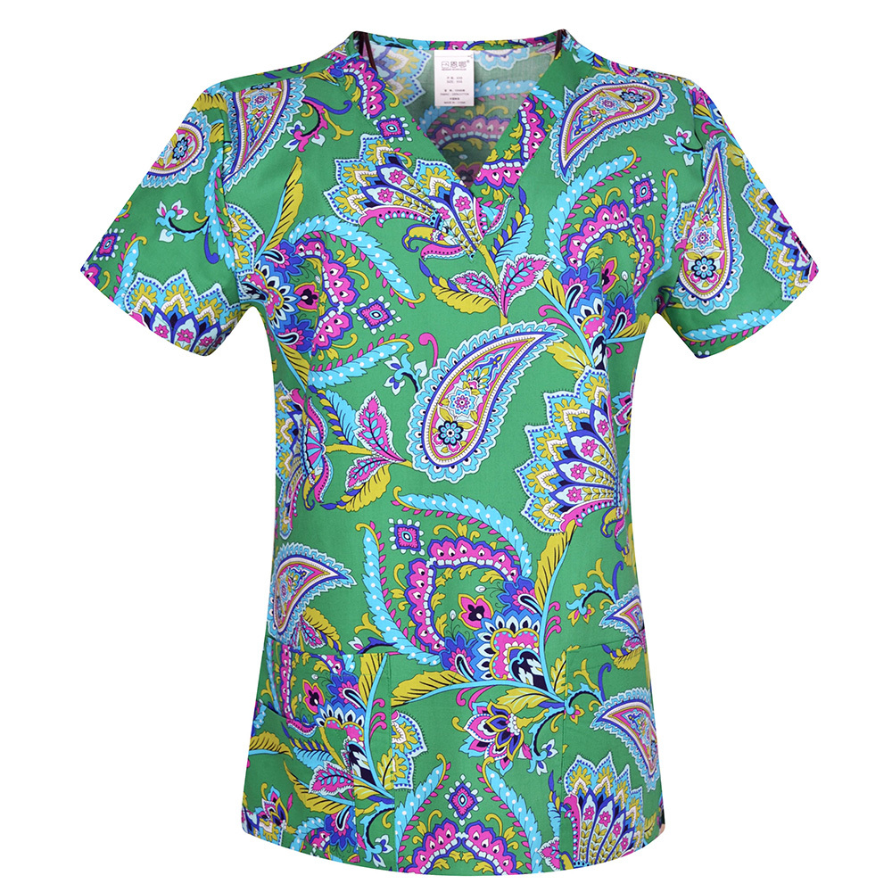 Hennar Women Medical Scrub Tops in 100% Cotton Scrubs Tops,Women Medical Uniforms Floral 2