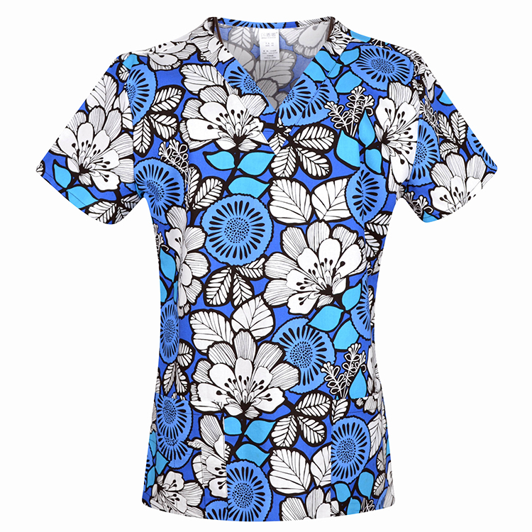 Hennar Women Medical Scrub Tops in 100% Cotton Scrubs Tops,Women Medical Uniforms Floral 2