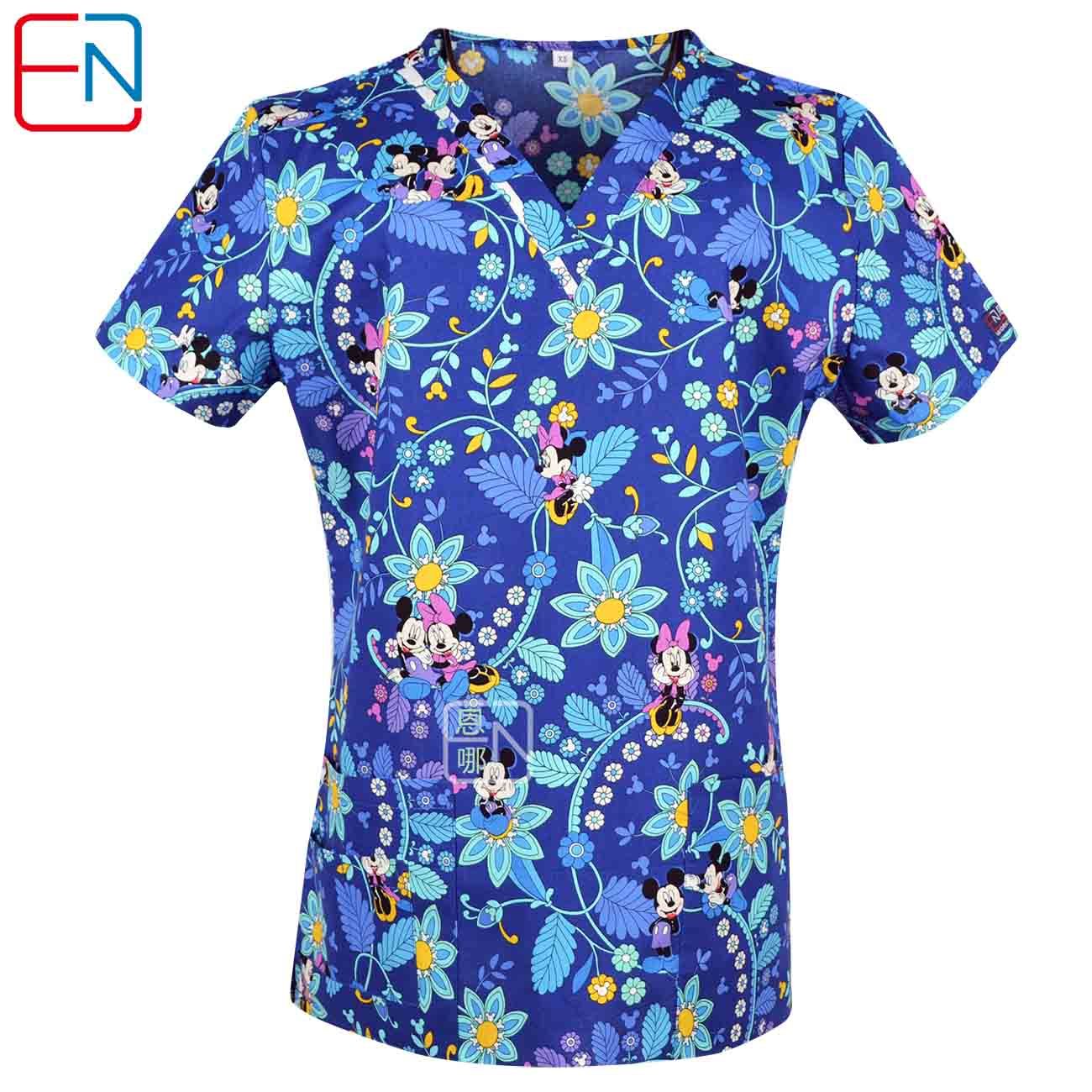 Hennar Women medical scrub tops in 100% cotton scrubs,women scrub tops,women medical uniforms Cartoon 1