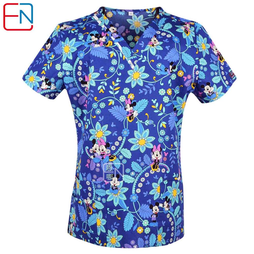 Hennar Women medical scrub tops in 100% cotton scrubs,women scrub tops,women medical uniforms Cartoon 1