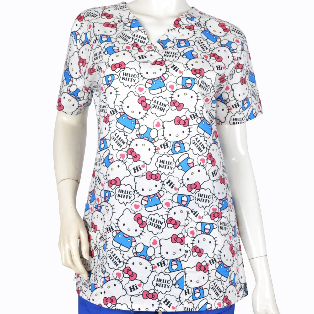Hennar Women Medical Scrub Tops in Cartoon Prints For Women From Size XXS to 5XL Cartoon2
