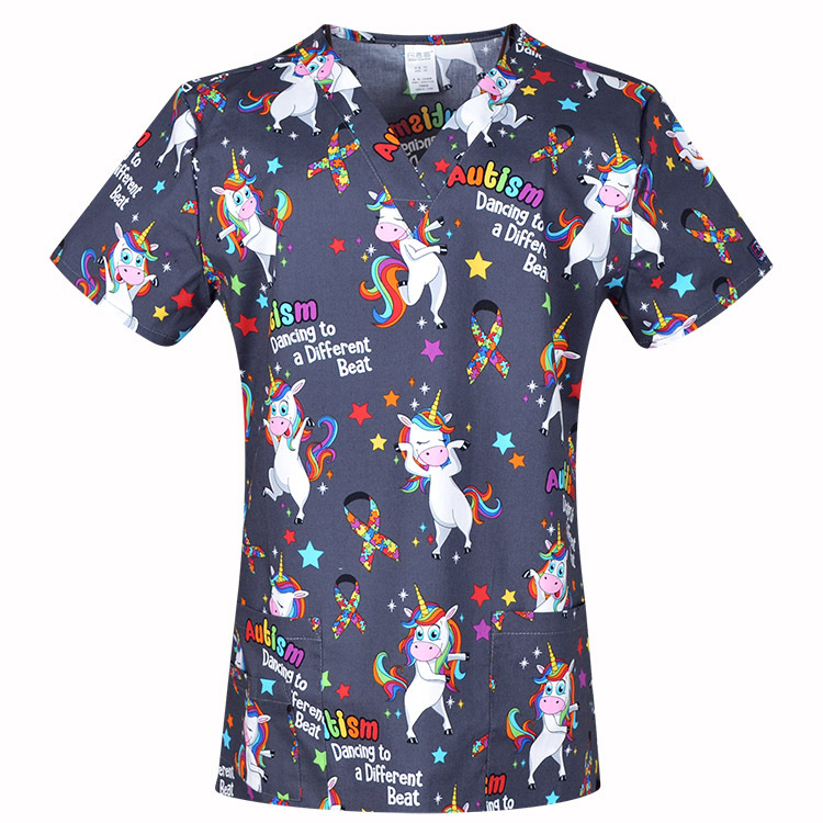 Hennar Women Medical Scrub Tops in Cartoon Prints For Women From Size XXS to 5XL Cartoon2