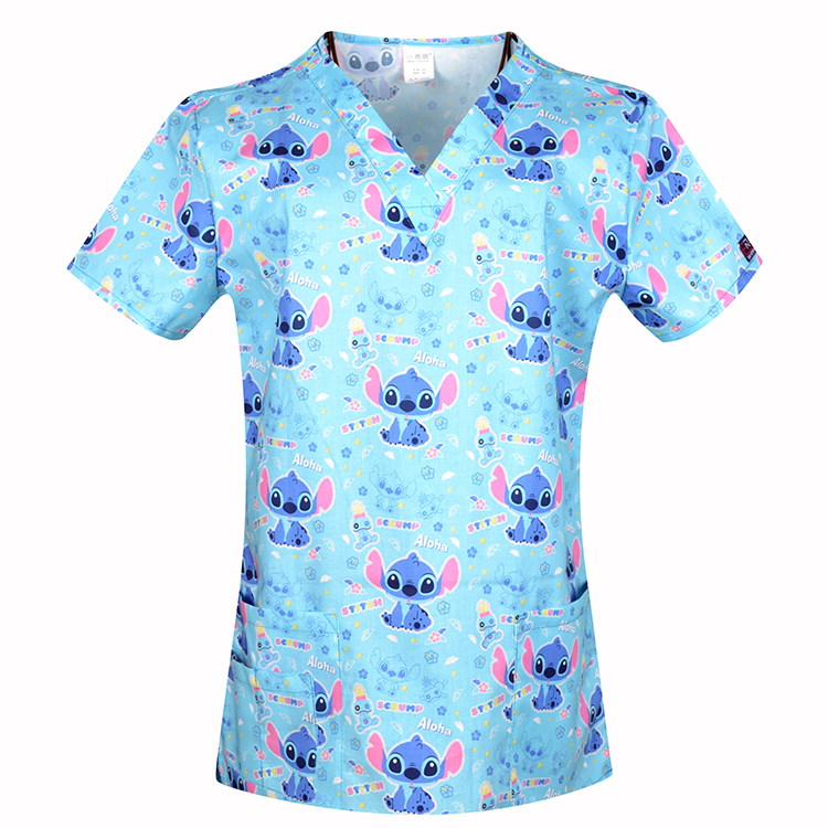 Hennar Women Medical Scrub Tops in Cartoon Prints For Women From Size XXS to 5XL Cartoon2