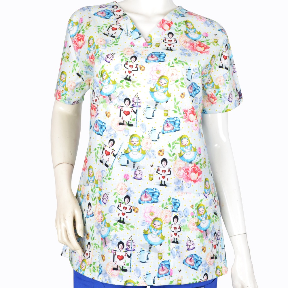 Hennar Women Medical Scrub Tops in Cartoon Prints For Women From Size XXS to 5XL Cartoon2