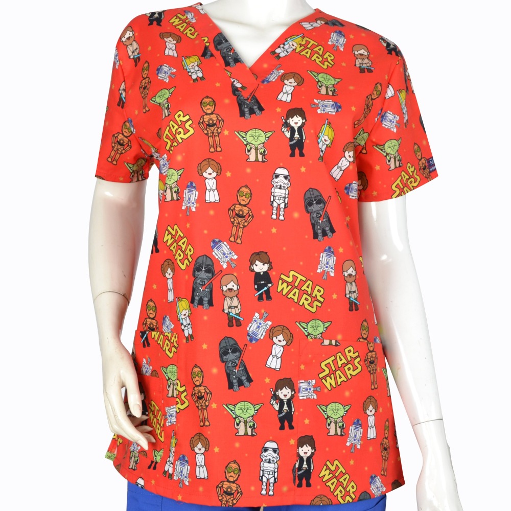 Hennar Women Medical Scrub Tops in Cartoon Prints For Women From Size XXS to 5XL Cartoon2