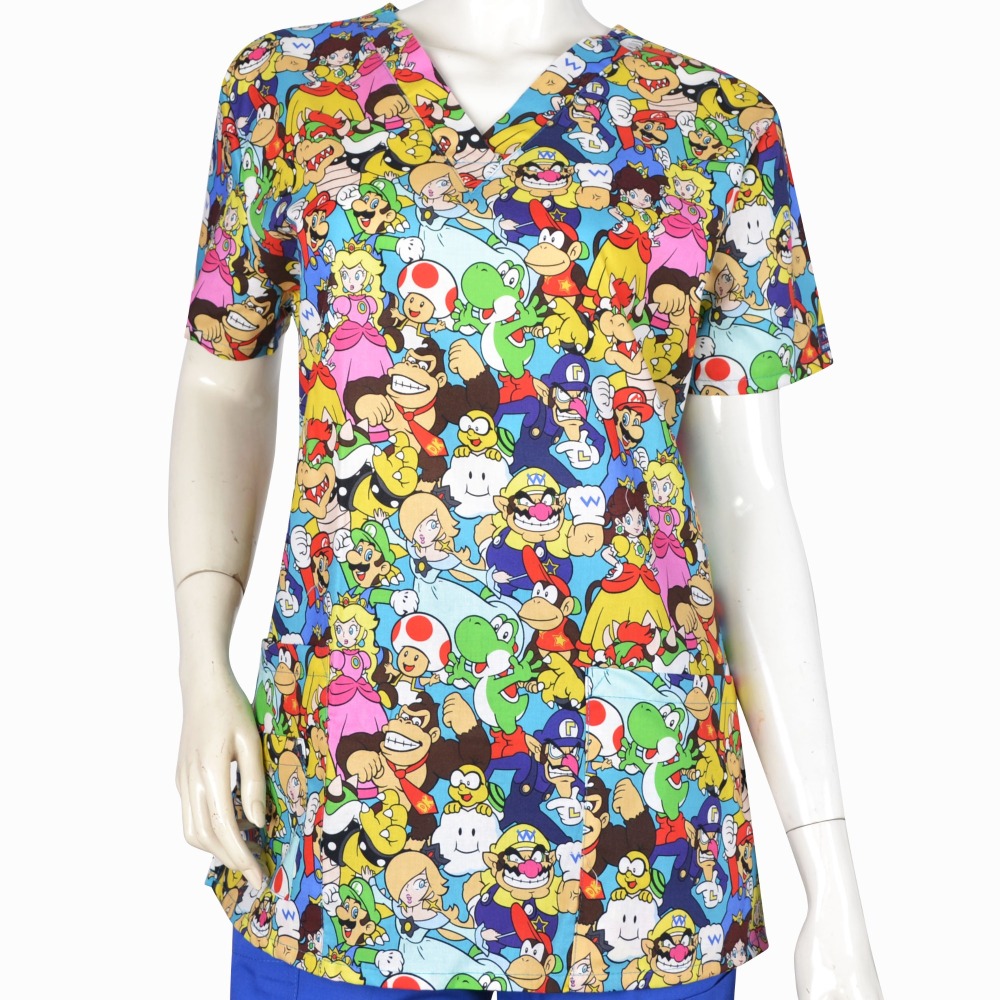 Hennar Women Medical Scrub Tops in Cartoon Prints For Women From Size XXS to 5XL Cartoon2