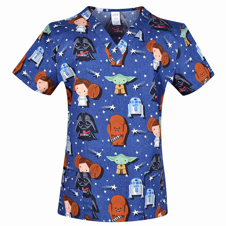 Hennar Women Medical Scrub Tops in Cartoon Prints For Women From Size XXS to 5XL Cartoon2