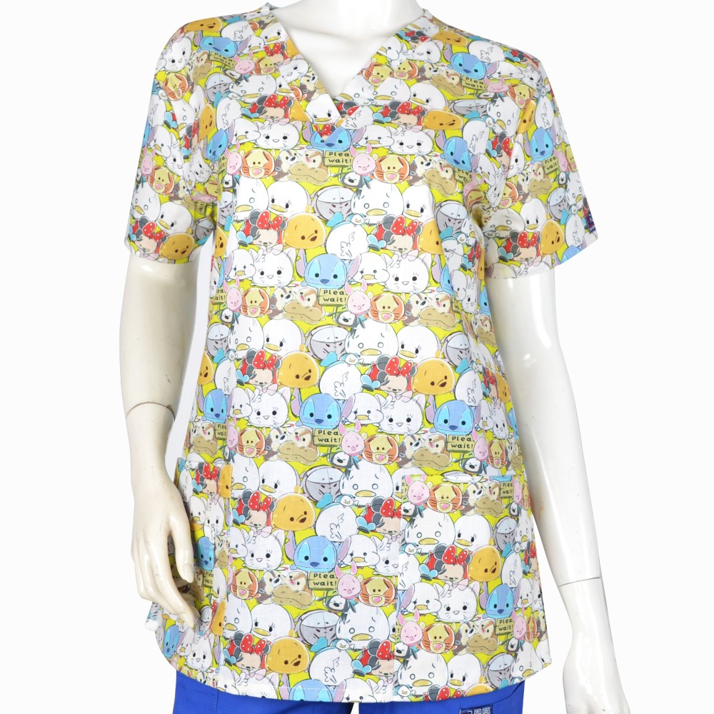 Hennar Women Medical Scrub Tops in Cartoon Prints For Women From Size XXS to 5XL Cartoon2