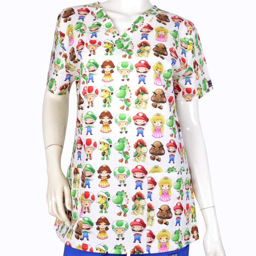 Hennar Women Medical Scrub Tops in Cartoon Prints For Women From Size XXS to 5XL Cartoon2