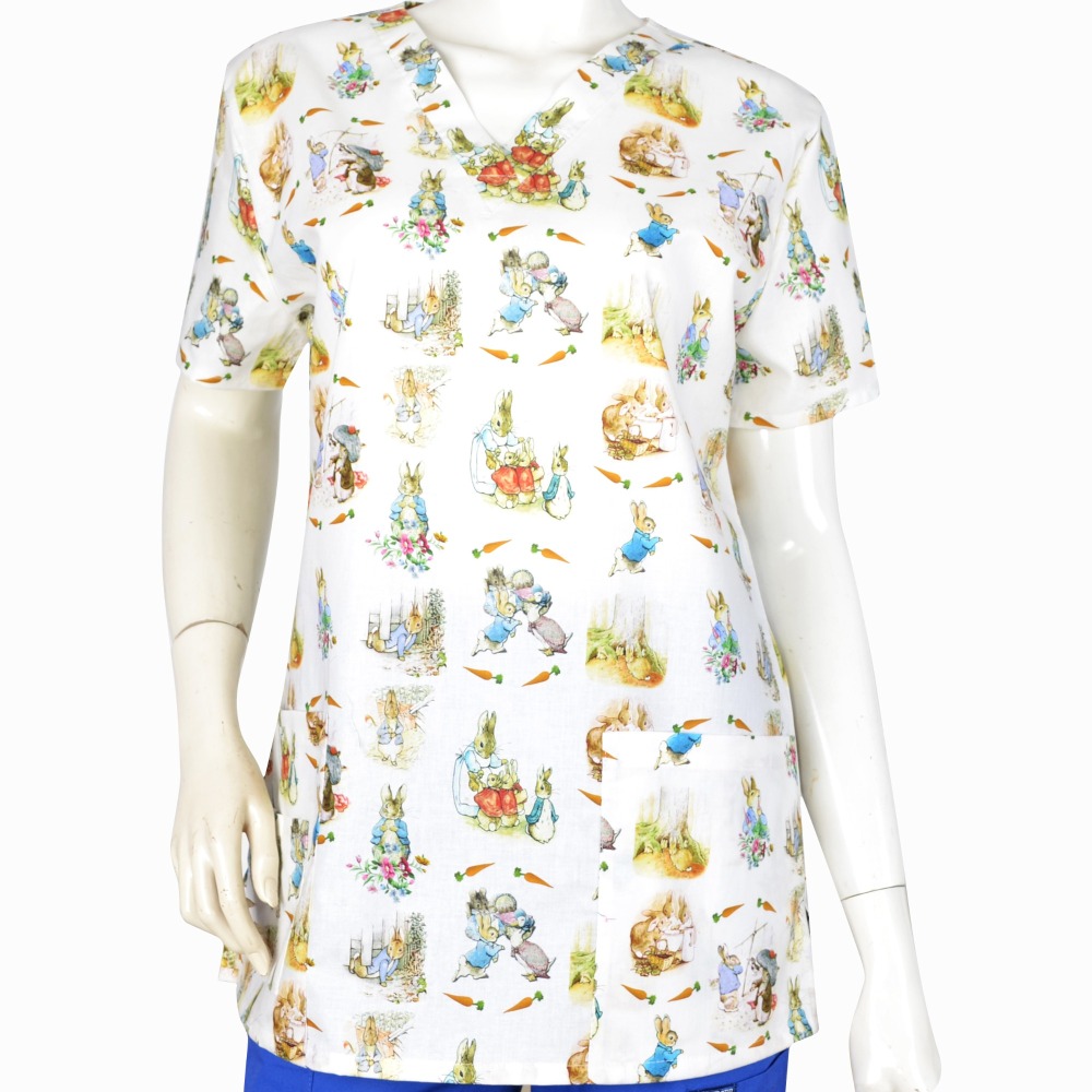 Hennar Women Medical Scrub Tops in Cartoon Prints For Women From Size XXS to 5XL Cartoon2