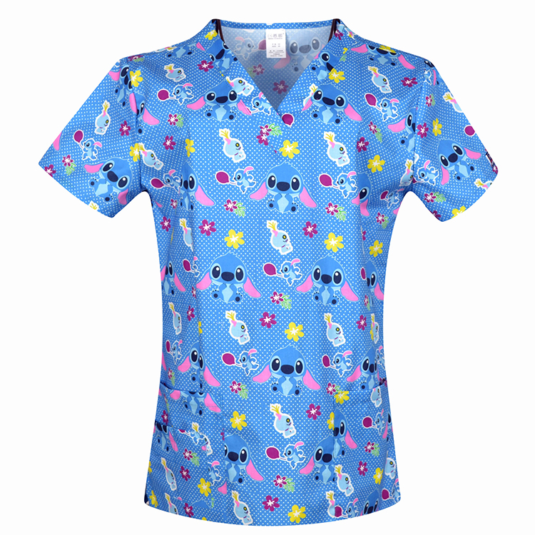 Hennar Women Medical Scrub Tops in Cartoon Prints For Women From Size XXS to 5XL Cartoon2