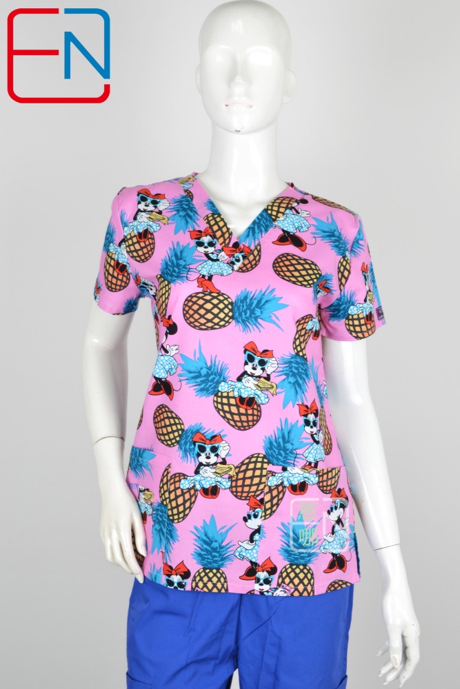 Hennar Women Medical Scrub Tops in Cartoon Prints For Women From Size XXS to 5XL Cartoon2