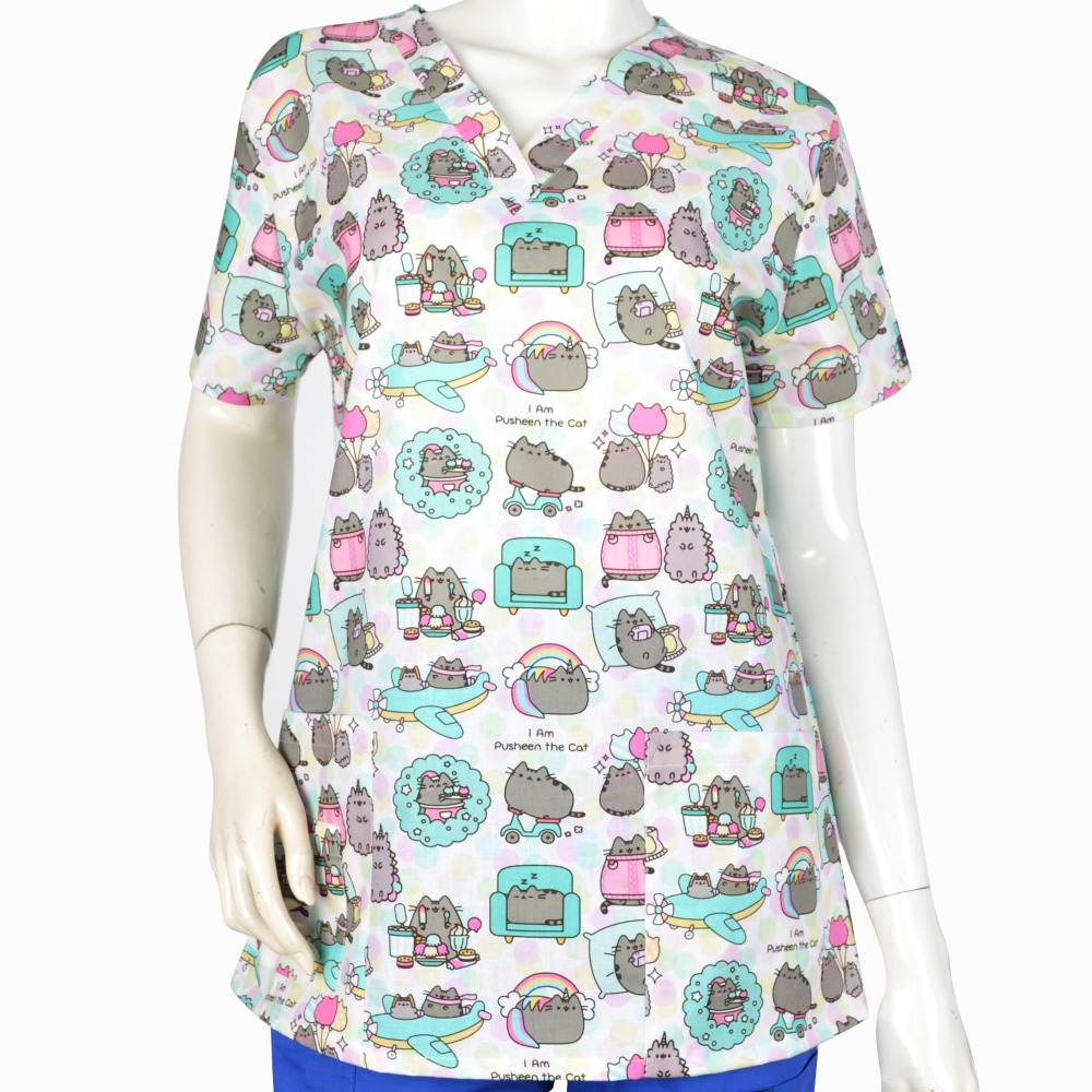 Hennar Women Medical Scrub Tops in Cartoon Prints For Women From Size XXS to 5XL Cartoon2